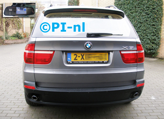 Parkeersensoren ingebouwd door PI-nl in een BMW X5 3.0 Si uit 2009. De display (set D 2014) is het spiegelmodel, met camera en sensoren.