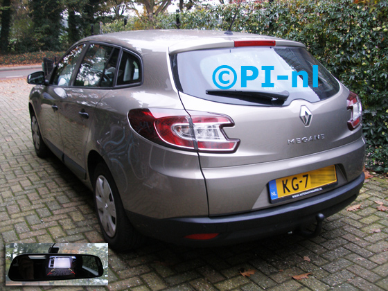 Parkeersensoren ingebouwd door PI-nl in een Renault Megane GrandTour / Estate uit 2013. De spiegeldisplay (set D 2016) is van de set met camera en sensoren. De sensoren werden antraciet gespoten.