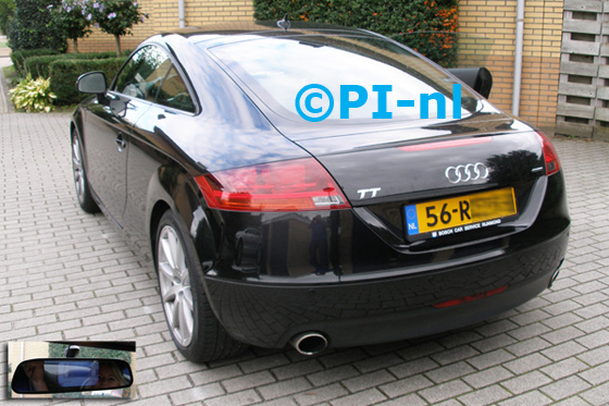 Parkeersensoren ingebouwd door PI-nl in een Audi TT Quattro uit 2007. De spiegeldisplay (set D 2015) is van de set met camera en sensoren.