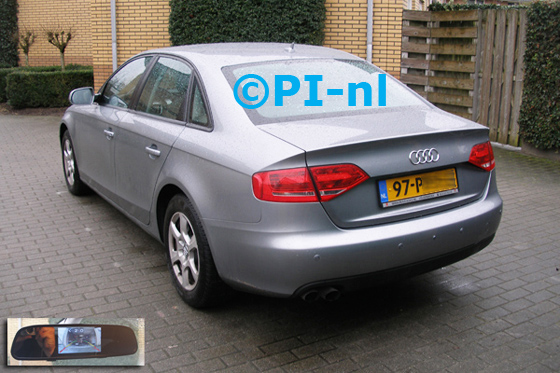 Parkeersensoren ingebouwd door PI-nl in een Audi A4 uit 2011 met canbus. De spiegeldisplay (set D 2016) is van de set met camera en sensoren.