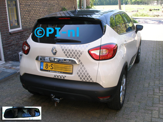 Parkeersensoren ingebouwd door PI-nl in een Renault Captur Dynamic uit 2014. De spiegeldisplay (set D 2017) is van de set met camera en sensoren; deze werden antraciet gespoten.