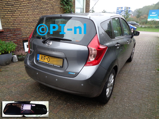 Parkeersensoren (set D 2020) ingebouwd door PI-nl in een Nissan Note uit 2015. De spiegeldisplay is van de set met bumpercamera en sensoren. Er werden standaard zilveren sensoren gemonteerd.