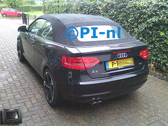 Parkeersensoren (set D 2024) ingebouwd door PI-nl in een Audi A3 Cabriolet uit 2008. De weergave op eigen scherm is van de set met bumpercamera en sensoren.