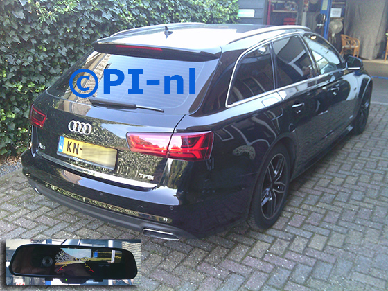 Parkeercamera-set (set 2025) ingebouwd door PI-nl in een Audi A6 Avant met canbus uit 2016. De spiegeldisplay is van de set met bumpercamera.