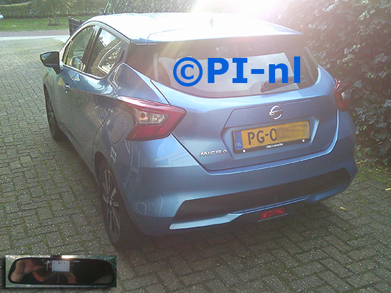Parkeersensoren (set D 2025) ingebouwd door PI-nl in een Nissan Micra met canbus uit 2017. De spiegeldisplay is van de set met bumpercamera en sensoren.
